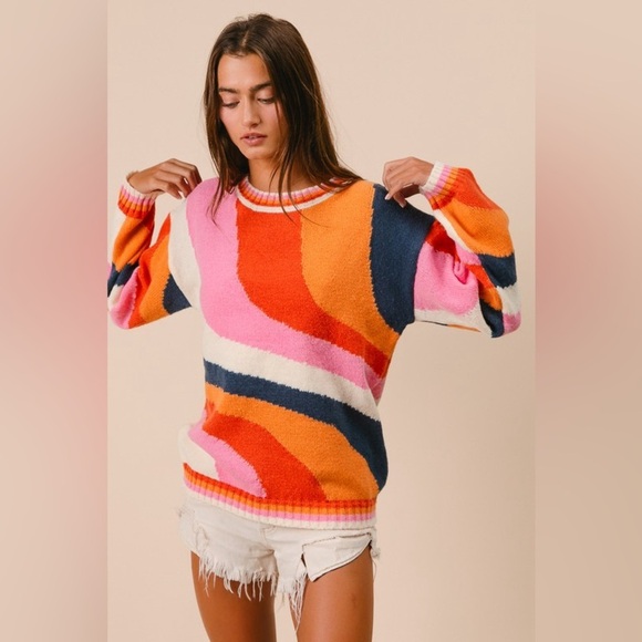 Anthropologie Sweaters - Multicolor pattern abstract knit ribbed boho bohemian vintage tunic top sweater